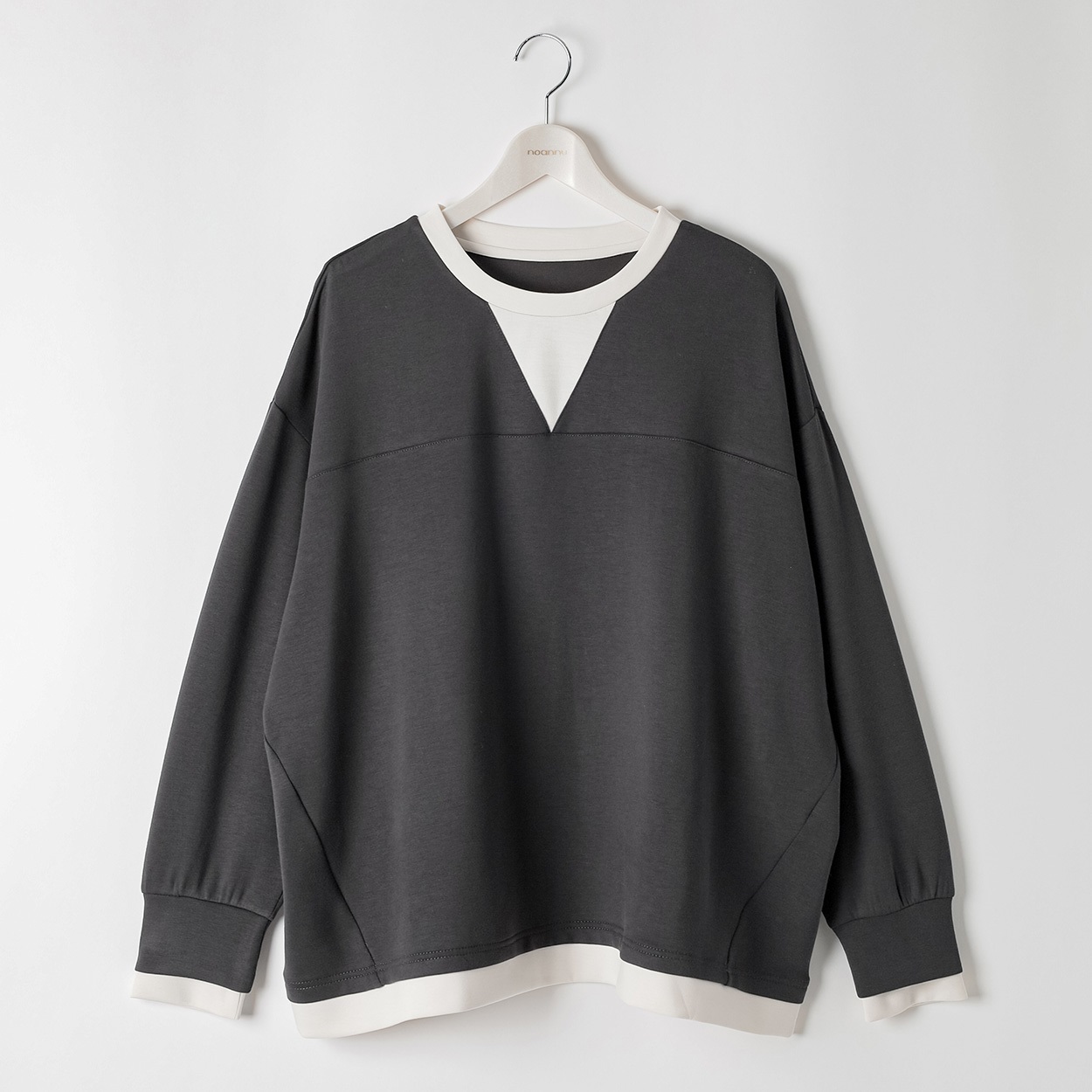 ＊Casual Style＊シルキーダンボール配色プルオーバー レディス 大きいサイズ noannu 133-9030-AR(チャコ－ルグレ－-4L)