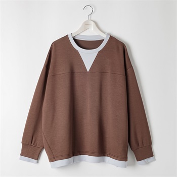 ＊Casual Style＊シルキーダンボール配色プルオーバー レディス 大きいサイズ noannu 133-9030-AR(ブラウン-3L)