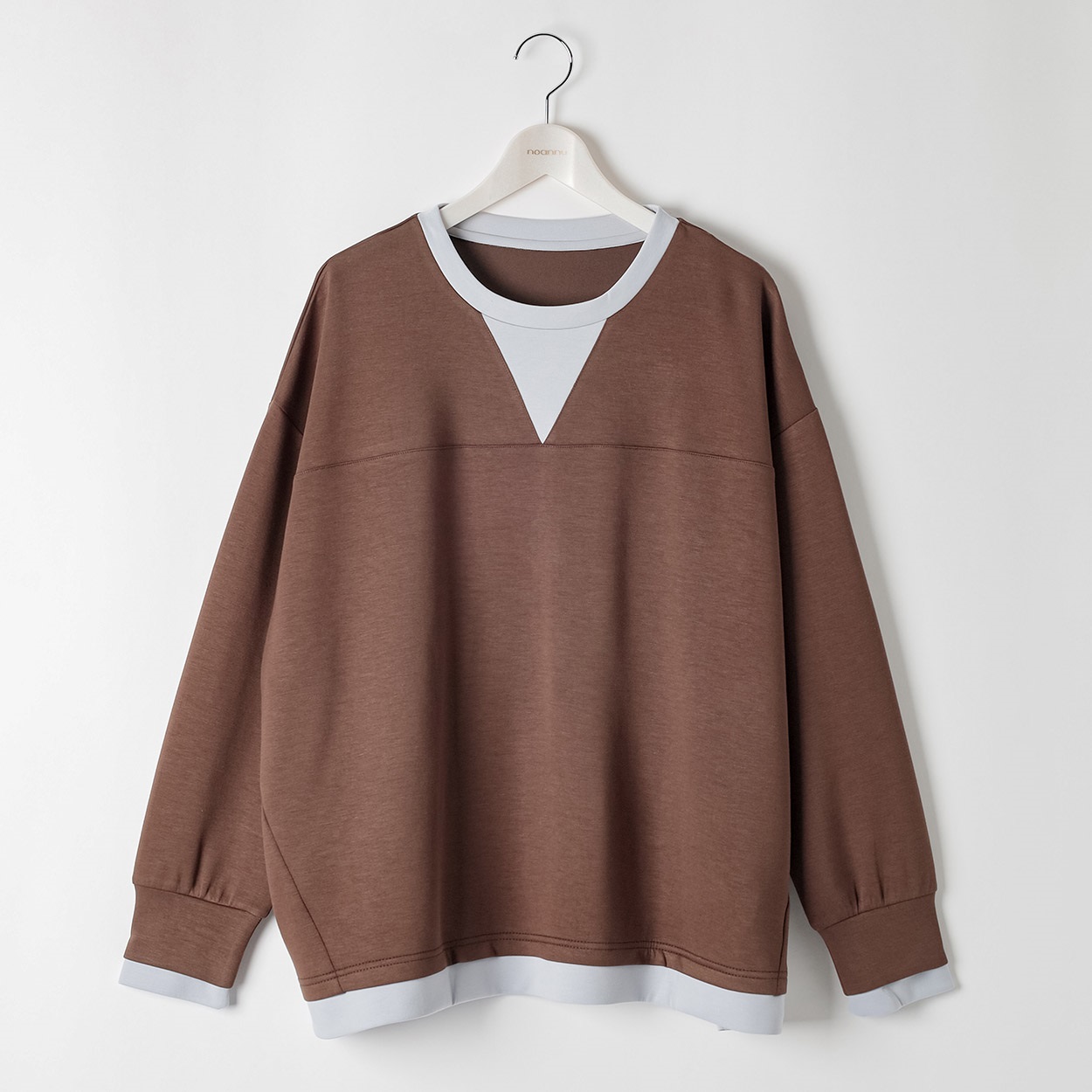 ＊Casual Style＊シルキーダンボール配色プルオーバー レディス 大きいサイズ noannu 133-9030-AR(ブラウン-5L)