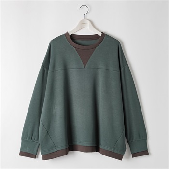 ＊Casual Style＊シルキーダンボール配色プルオーバー レディス 大きいサイズ noannu 133-9030-AR(ディープグリーン-3L)