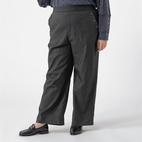 裏起毛サイドボタンストレッチセミワイドパンツ レディス 大きいサイズ noannu 391871(ドビー調ブラック-3L)