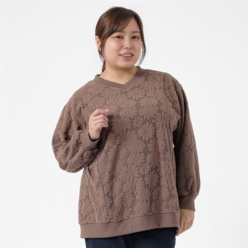 ＊Sweet Femi＊花ジャカードVネックプルオーバー レディス 大きいサイズ noannu AN262GF030