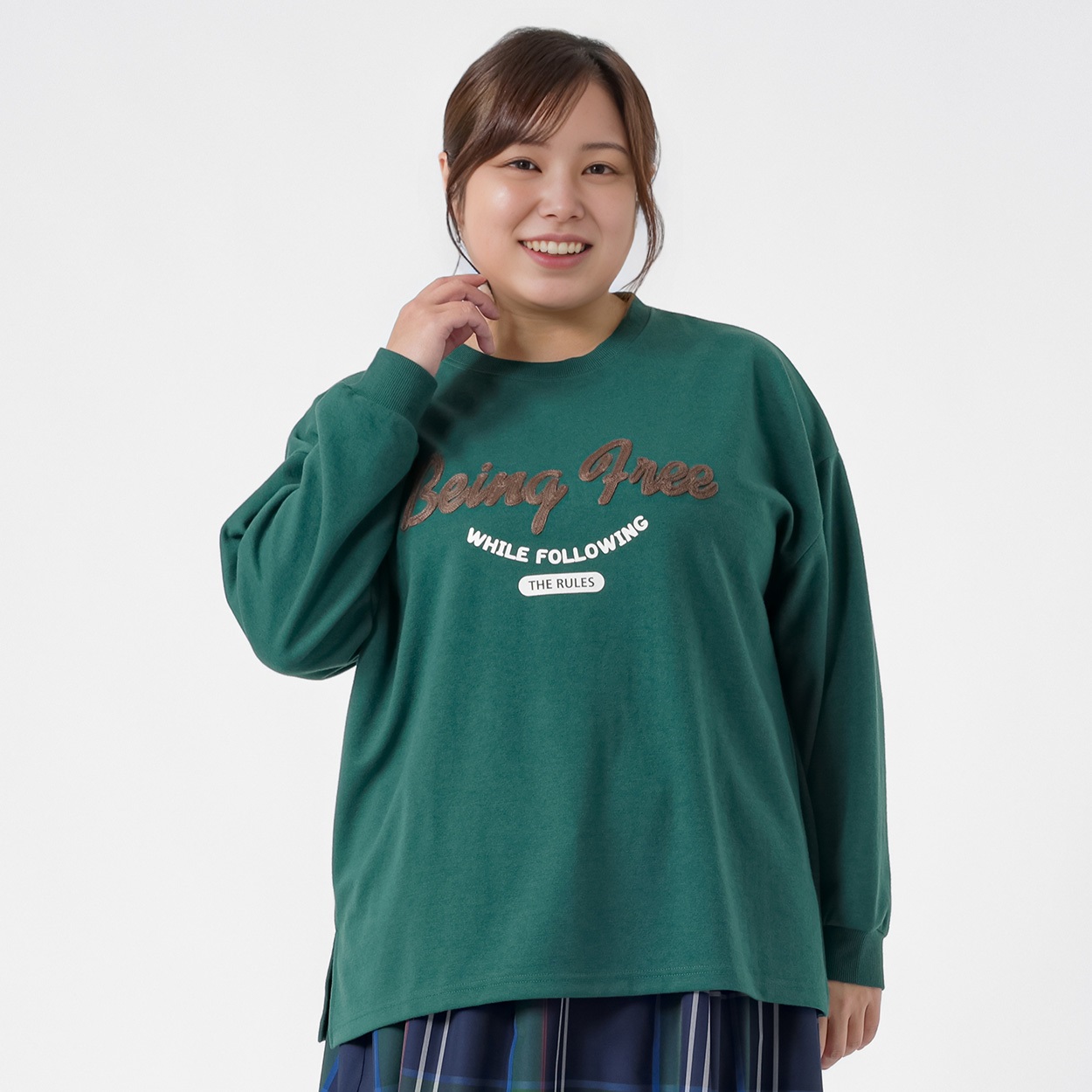 ロゴ刺繍トレーナー レディス 大きいサイズ noannu 1980-3254B(グリーン-4L)