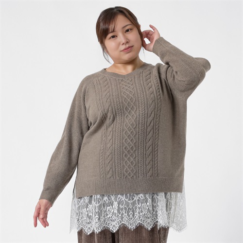 ＊ライン美＊Vネックケーブルニット レディス 大きいサイズ noannu 691085