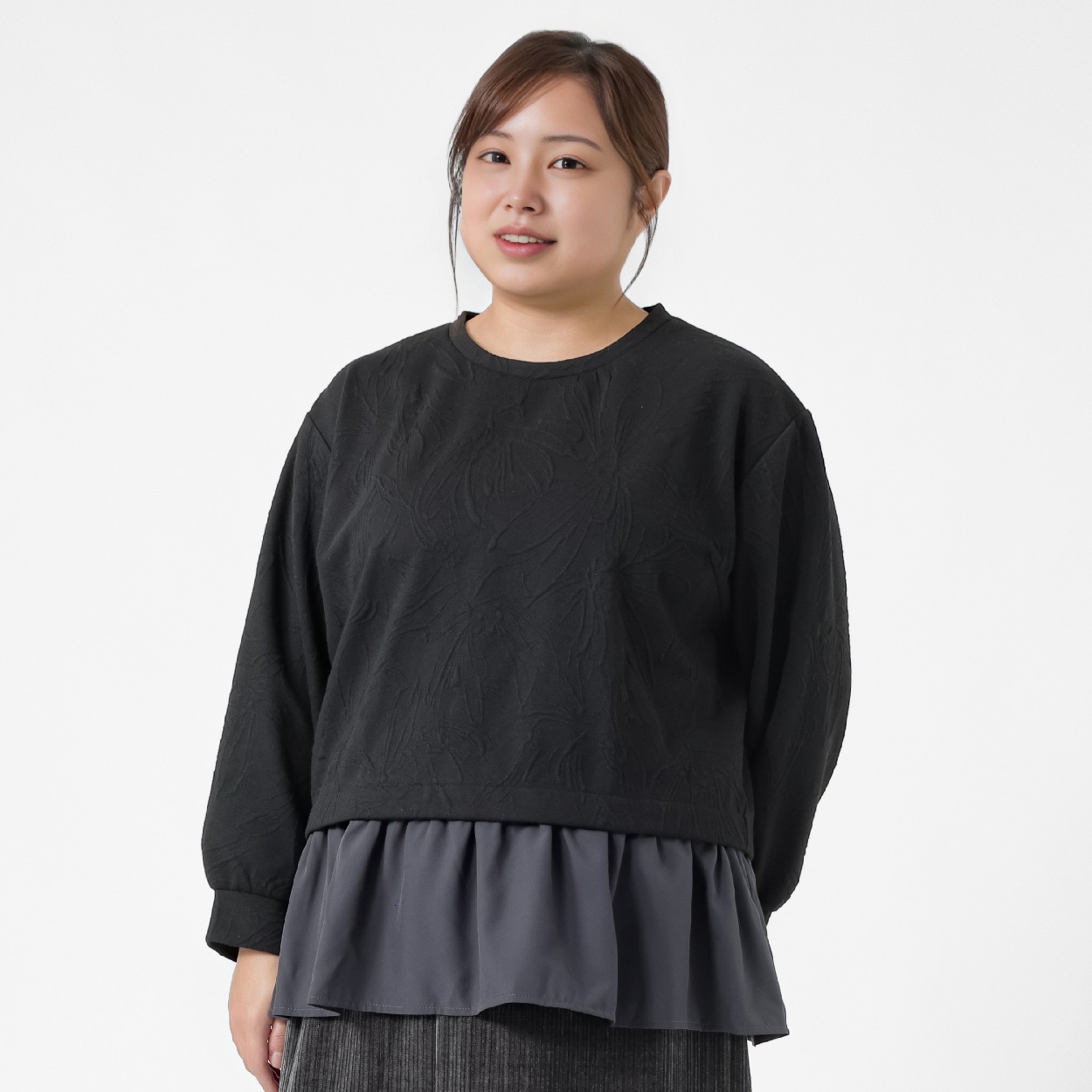 ＊Sweet Femi＊花柄ジャカードペプラムプルオーバー レディス 大きいサイズ noannu 363524(ブラック-4L)