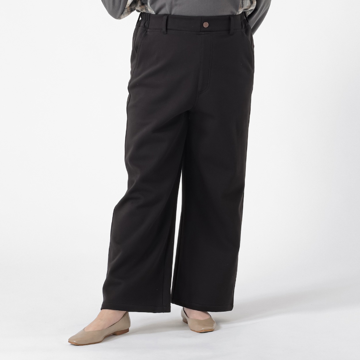 ＊Casual Style＊裏ボンディング二ットデニムセミワイドパンツ レディス 大きいサイズ noannu 396-1031-AR(ブラック-4L)