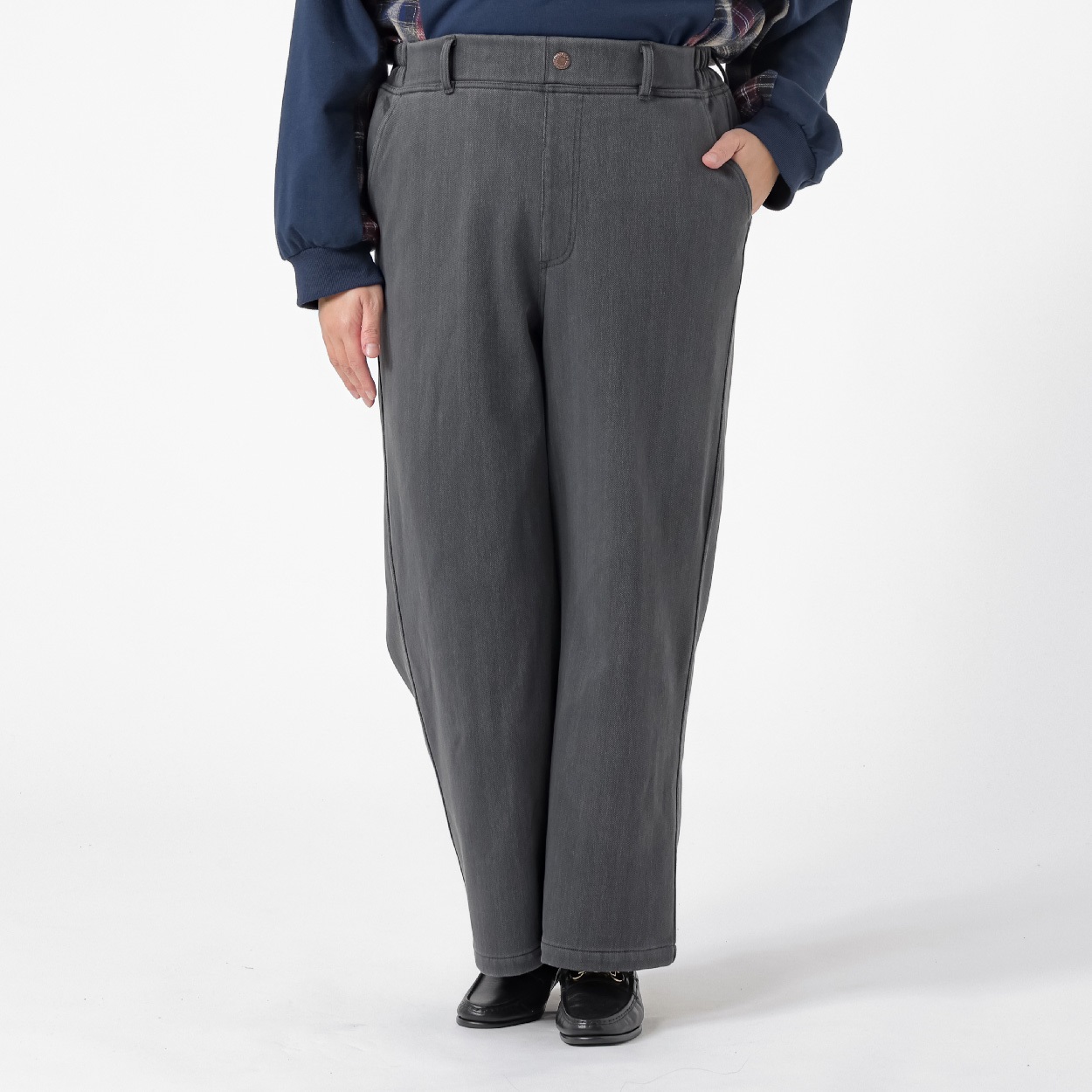 ＊Casual Style＊裏ボンディング二ットデニムセミワイドパンツ レディス 大きいサイズ noannu 396-1031-AR(グレー-4L)