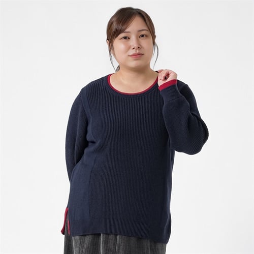 ＊ライン美＊衿袖配色アゼ切り替えプルオーバー レディス 大きいサイズ noannu 641992LM