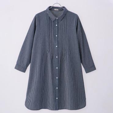 【大きいサイズあり】カットソー/ピンタックデザイン シャツ デニム素材 前開き 胸ピンタックデザイン レディス