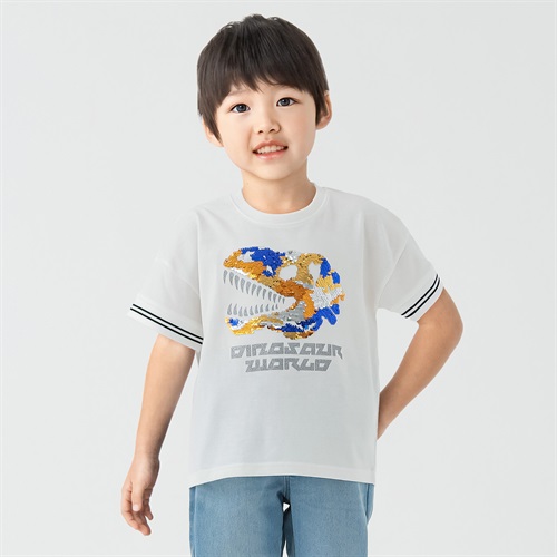 天竺恐竜顔スパンコールTシャツ 男の子 キッズ 100cm-130cm