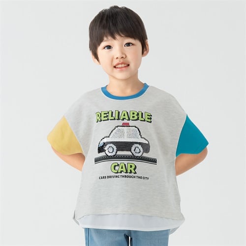 天竺パトカースパンコール裾フェイクTシャツ 男の子 キッズ 100cm-130cm