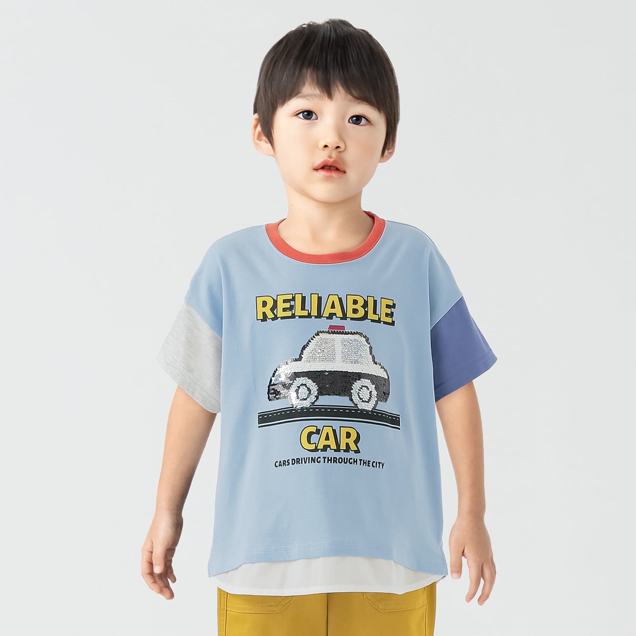 天竺パトカースパンコール裾フェイクTシャツ 男の子 キッズ 100cm-130cm(ブルー-110cm)