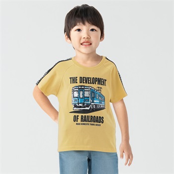 天竺電車スパンコールラグランTシャツ 男の子 キッズ 100cm-130cm(イエロー-100cm)