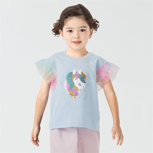 天竺ユニコーンスパンコール袖チュールTシャツ 女の子 キッズ 100cm-130cm