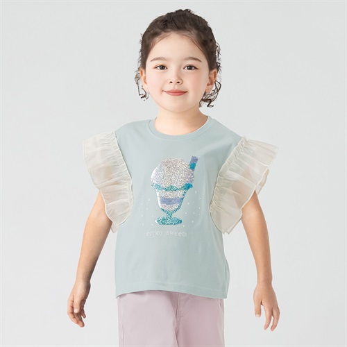 天竺パフェスパンコール袖オーガンジーTシャツ 女の子 キッズ 100cm-130cm