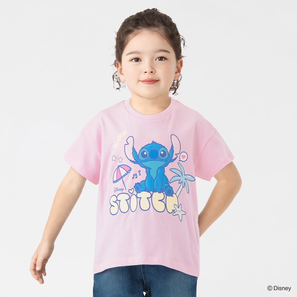 ディズニー/スティッチ プリントTシャツ 女の子 キッズ 100cm-130cm(ピンク-110cm)