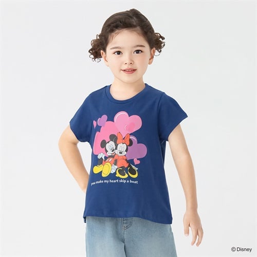 ディズニー/ミッキーとミニー プリントTシャツ 女の子 キッズ 100cm-130cm(ネイビー-100cm)