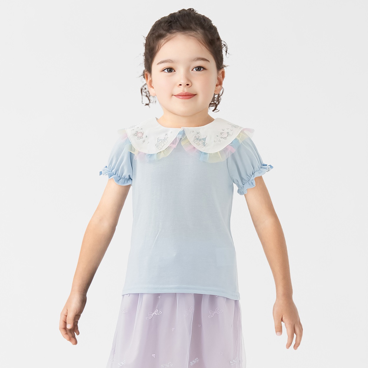 karamell KAKA 衿付きＴシャツ 女の子 キッズ 100cm-130cm(サックス-130cm)