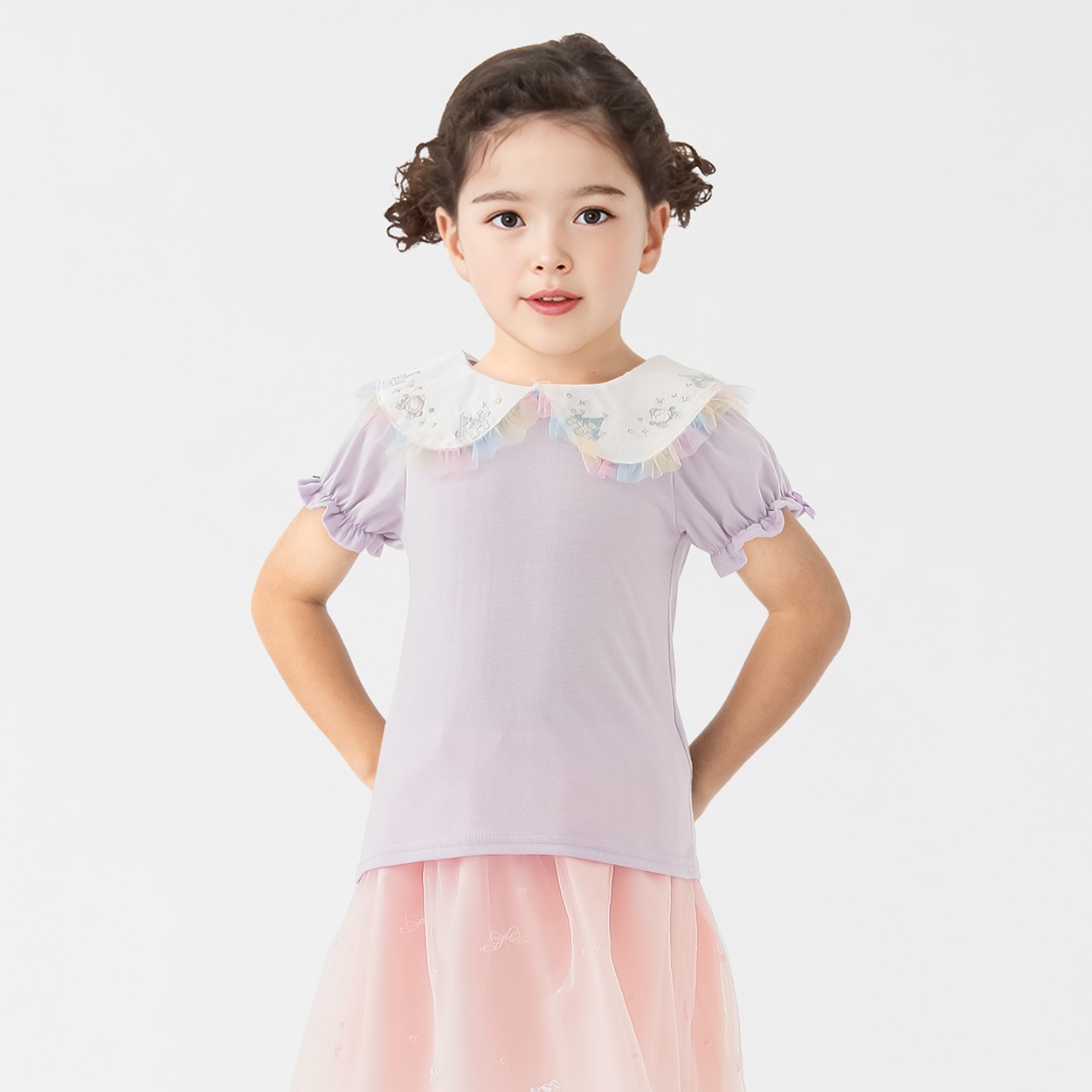 karamell KAKA 衿付きＴシャツ 女の子 キッズ 100cm-130cm(ラベンダー-110cm)