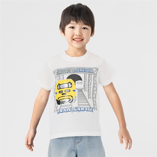 新幹線スパンコールＴシャツ ドクターイエロー/700系 男の子 キッズ 100cm-120cm(ホワイト-100cm)