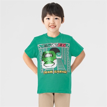 新幹線スパンコールＴシャツ はやぶさ/こまち 男の子 キッズ 100cm-120cm(グリーン-100cm)
