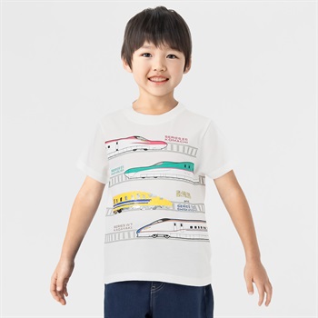 新幹線スパンコールＴシャツ 男の子 キッズ 100cm-120cm(ホワイト-100cm)