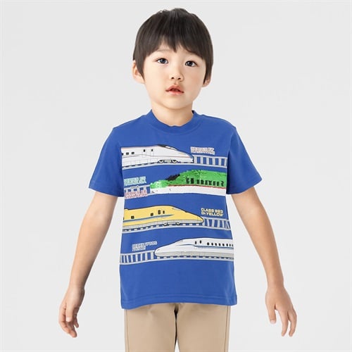 新幹線スパンコールＴシャツ 男の子 キッズ 100cm-120cm(ブルー-100cm)