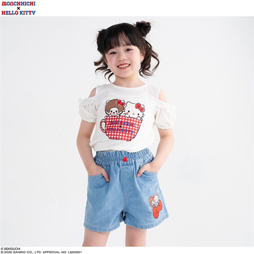 PIAMON モンチッチ×ハローキティ 肩あきＴシャツ 女の子 キッズ 100cm-120cm