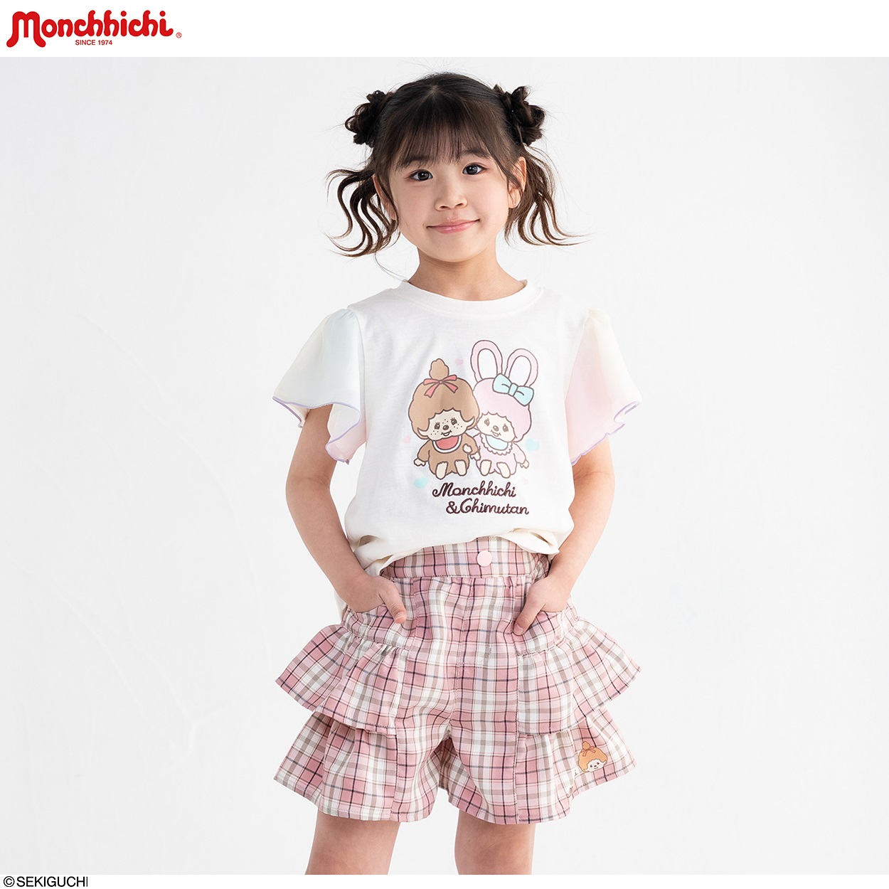 PIAMON モンチッチ×チムたん シフォンＴシャツ 女の子 キッズ 110cm-130cm(ホワイト-110cm)