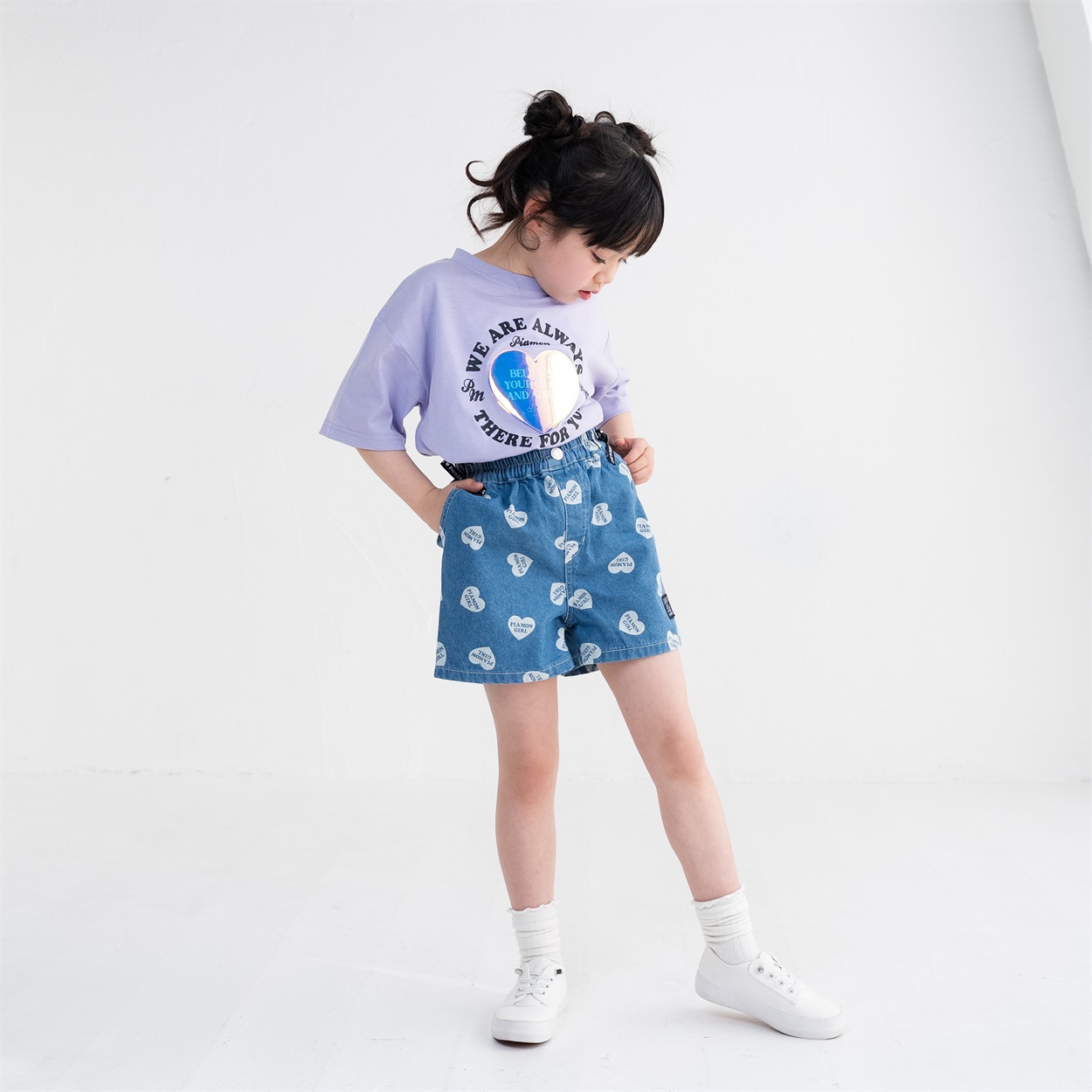 PIAMON(ピアモン) デニムショートパンツ 女の子 キッズ 110cm-130cm(ブルー-130cm)