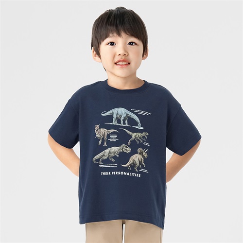 恐竜ミックス転写Ｔシャツ 男の子 キッズ 100cm-130cm(ネイビー-100cm)