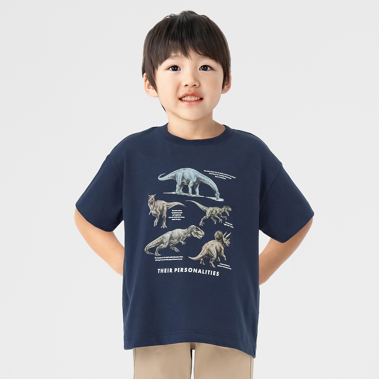 恐竜ミックス転写Ｔシャツ 男の子 キッズ 100cm-130cm(ネイビー-130cm)