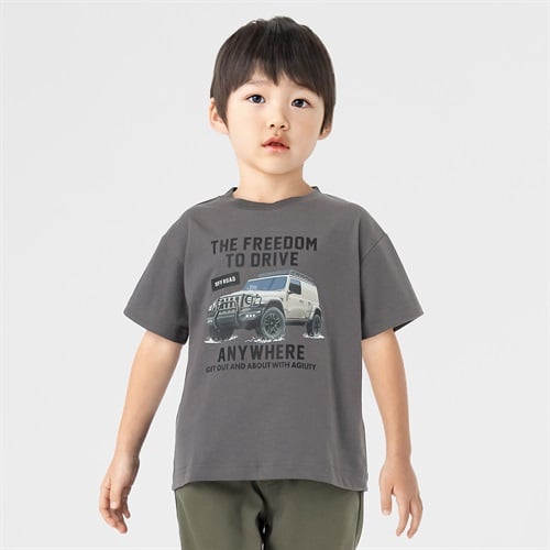 クルマ転写Ｔシャツ 男の子 キッズ 100cm-130cm(チャコ－ルグレ－-100cm)