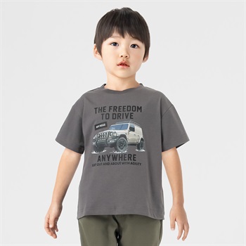 クルマ転写Ｔシャツ 男の子 キッズ 100cm-130cm(チャコ－ルグレ－-100cm)