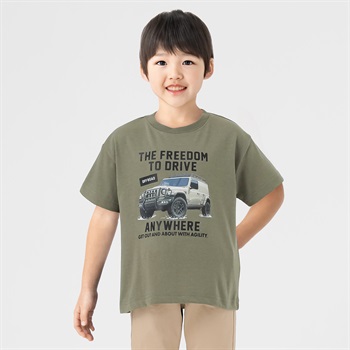 クルマ転写Ｔシャツ 男の子 キッズ 100cm-130cm(カーキ-100cm)