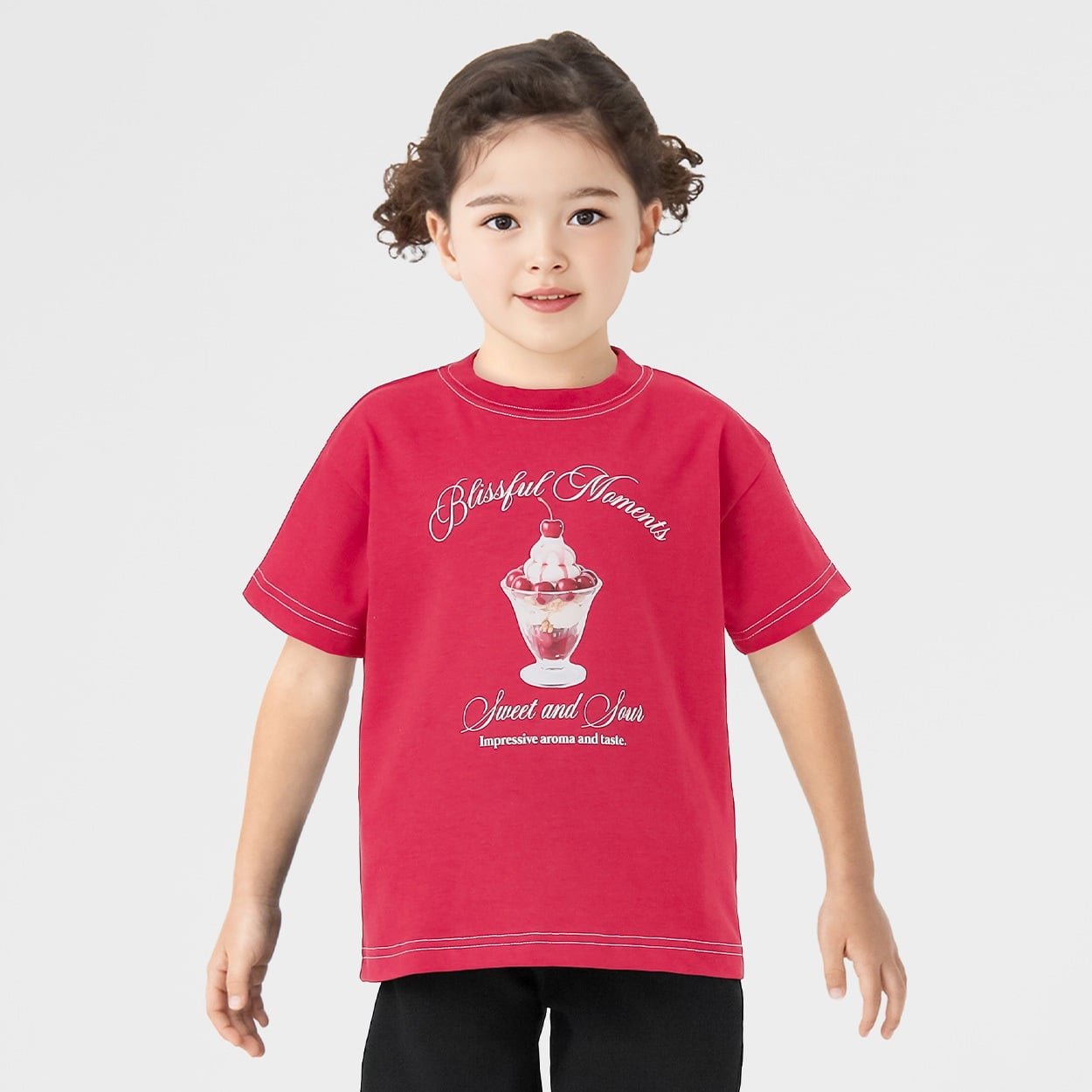 パフェ転写Ｔシャツ 女の子 キッズ 100cm-130cm(レッド-100cm)