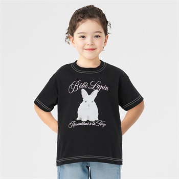 ウサギ転写Ｔシャツ 女の子 キッズ 100cm-130cm(ブラック-100cm)
