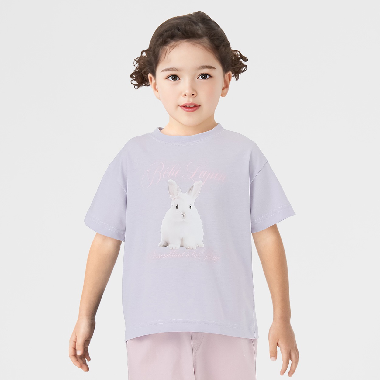 ウサギ転写Ｔシャツ 女の子 キッズ 100cm-130cm(ラベンダー-130cm)