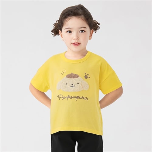 ポムポムプリン サガラ刺しゅうTシャツ 女の子 キッズ 100cm-130cm(ライトイエロー-100cm)