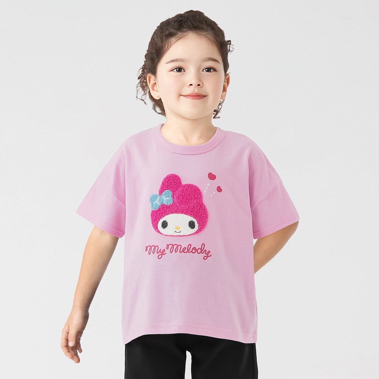 マイメロディ サガラ刺しゅうTシャツ 女の子 キッズ 100cm-130cm(ピンク-130cm)