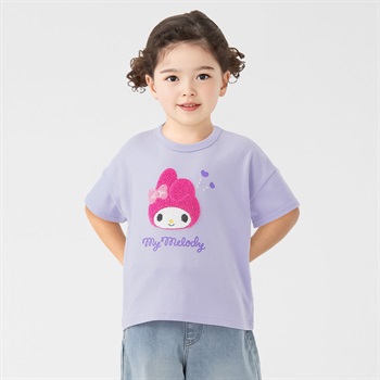 マイメロディ サガラ刺しゅうTシャツ 女の子 キッズ 100cm-130cm(パープル-100cm)