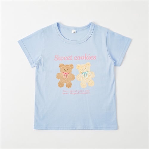 クマプリントTシャツ 女の子 キッズ 100cm-130cm(サックス-100cm)