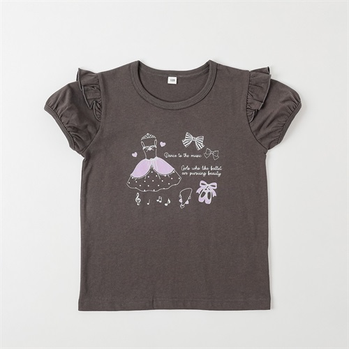 バレエプリントTシャツ 女の子 キッズ 100cm-130cm(チャコ－ルグレ－-100cm)