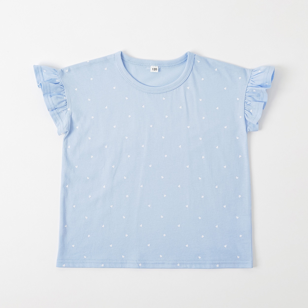 ハート総柄プリントTシャツ 女の子 キッズ 100cm-130cm(サックス-110cm)