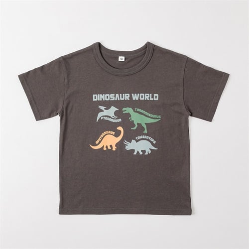恐竜プリントTシャツ 男の子 キッズ 100cm-130cm(チャコ－ルグレ－-100cm)
