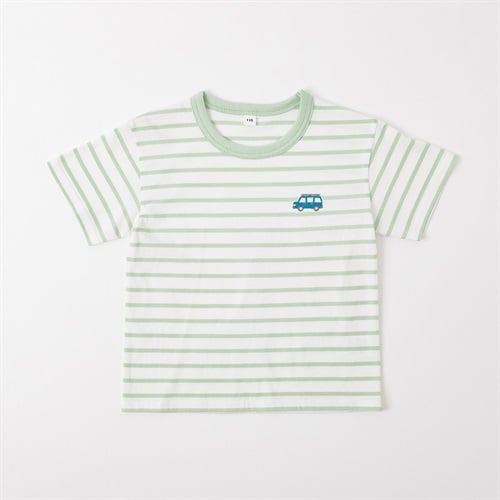 胸刺繍ボーダーTシャツ 男の子 キッズ 100cm-130cm(ライトグリーン-100cm)