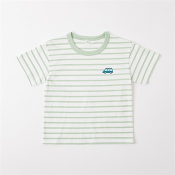 胸刺繍ボーダーTシャツ 男の子 キッズ 100cm-130cm(ライトグリーン-100cm)