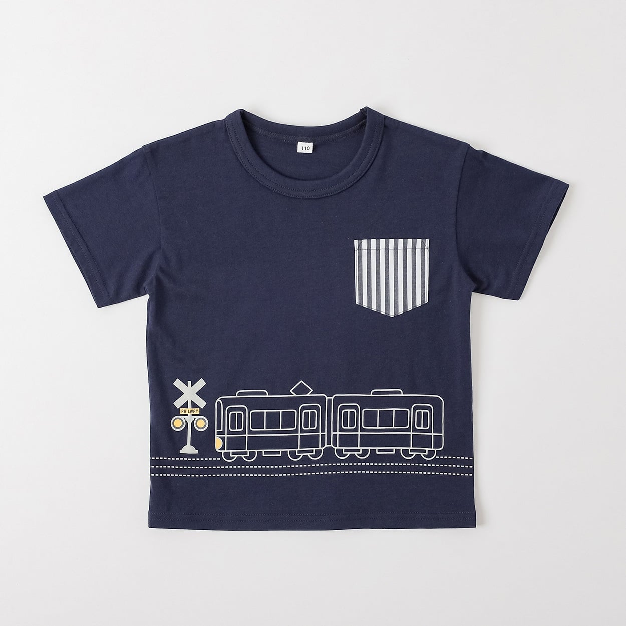 電車プリントTシャツ 男の子 キッズ 100cm-130cm(ネイビー-100cm)