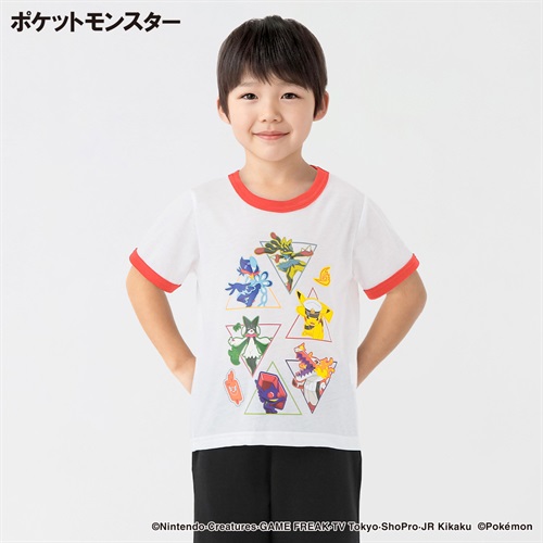 ポケットモンスター 天竺リンガー半袖Tシャツ 男の子 キッズ 110cm-130cm(ホワイト-110cm)