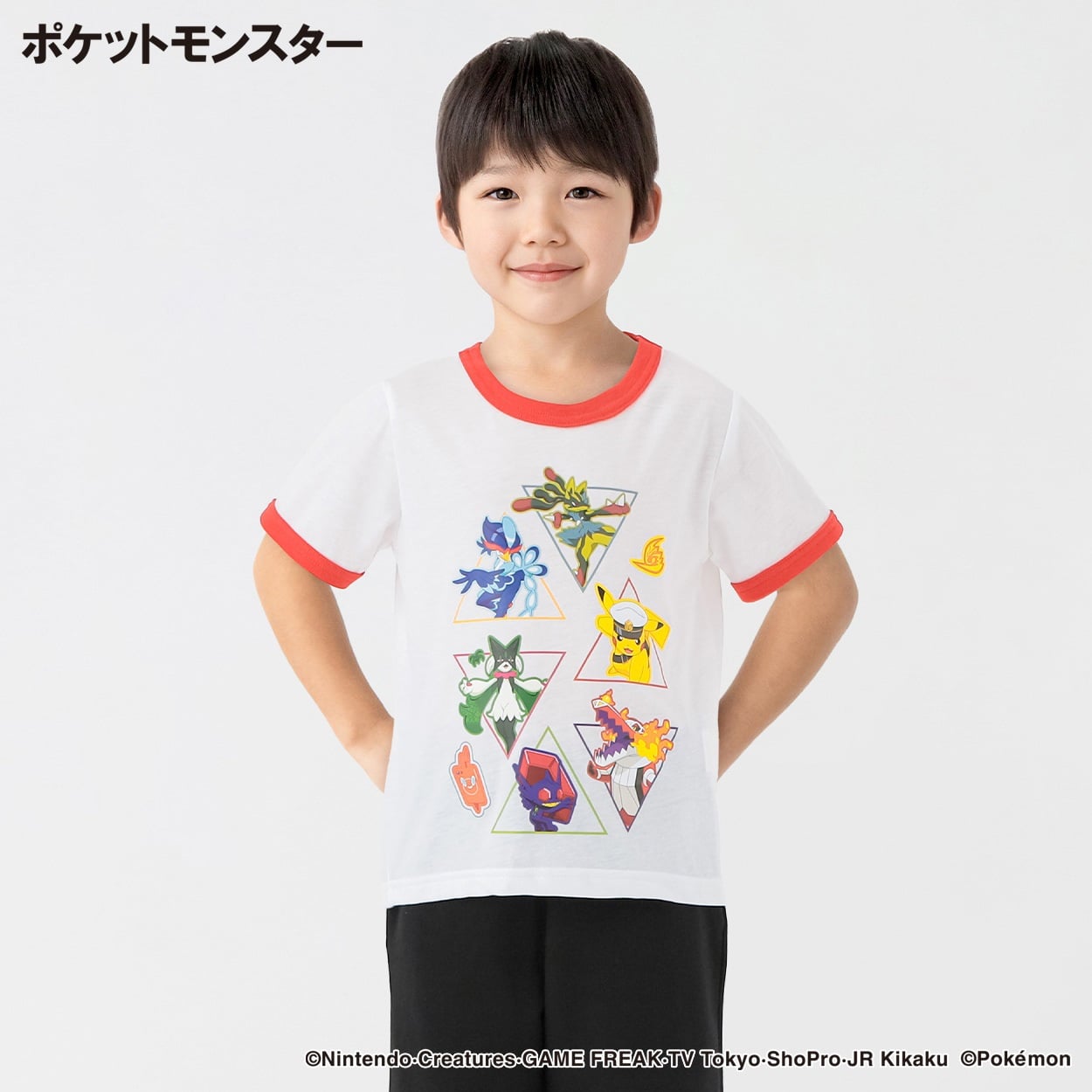 ポケットモンスター 天竺リンガー半袖Tシャツ 男の子 キッズ 110cm-130cm(ホワイト-110cm)